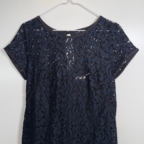 Ann Taylor LOFT Lace Shift Dress Women’s 10 Navy Short Sleeve Lined Cocktail - Picture 12 of 16